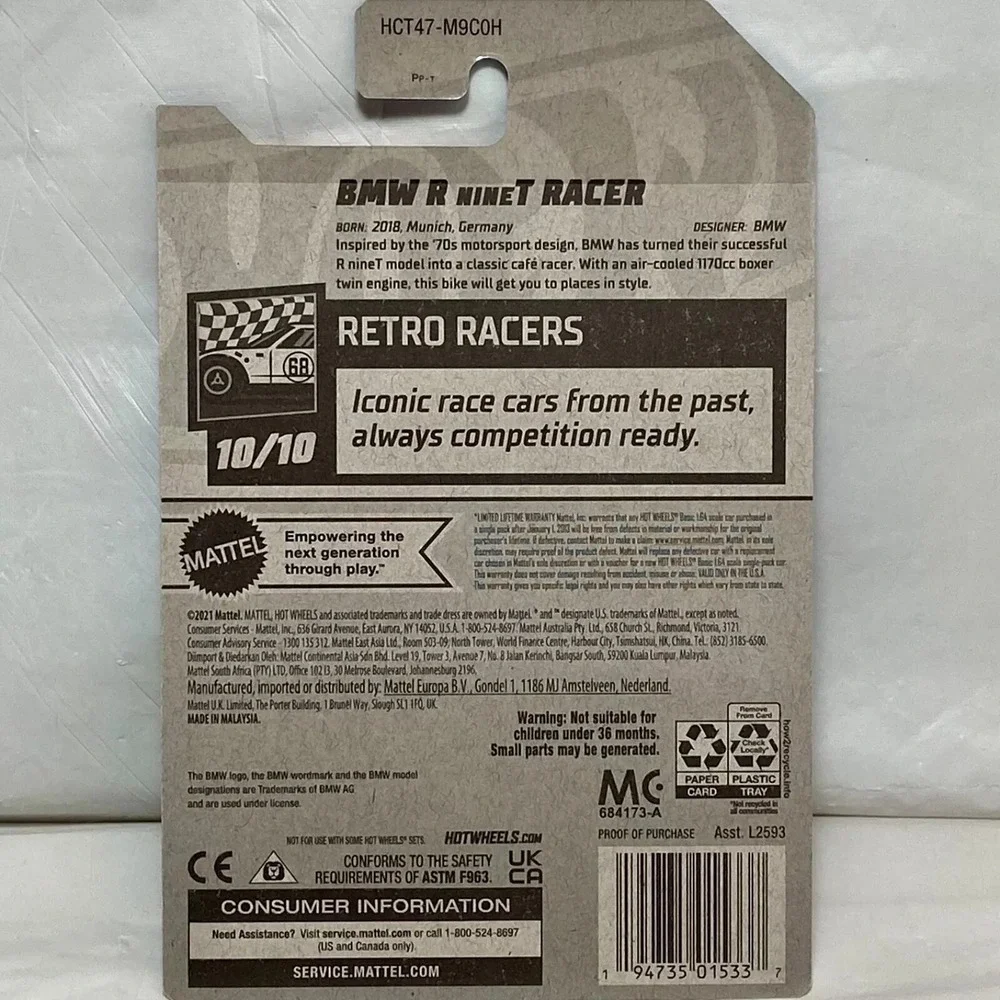 Hot Wheels BMW R nine T Racer 153/250 Retro Racers 10/10‎ White Motorcycle 2022